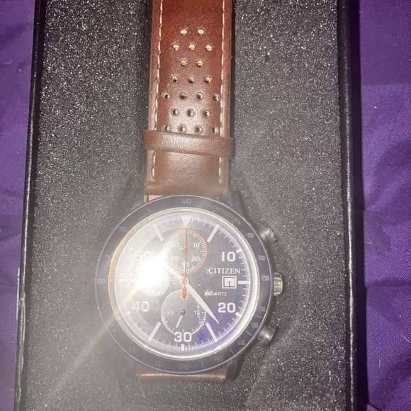 Citizen Blue Dial Watch with Brown Leather Strap
